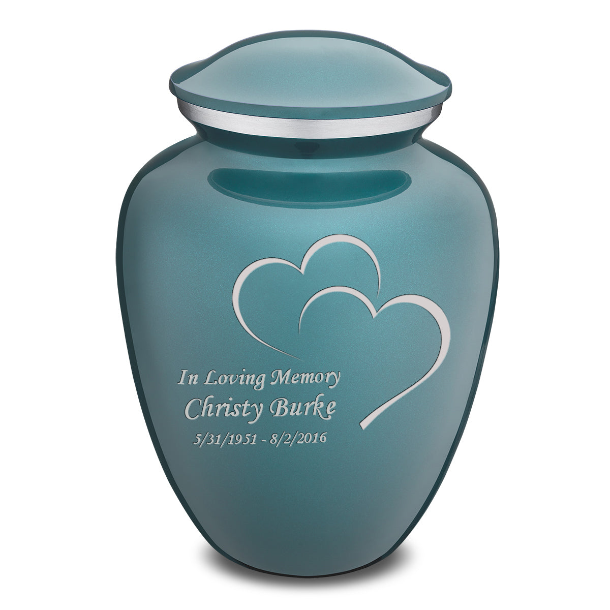 Adult Embrace Teal Hearts Cremation Urn
