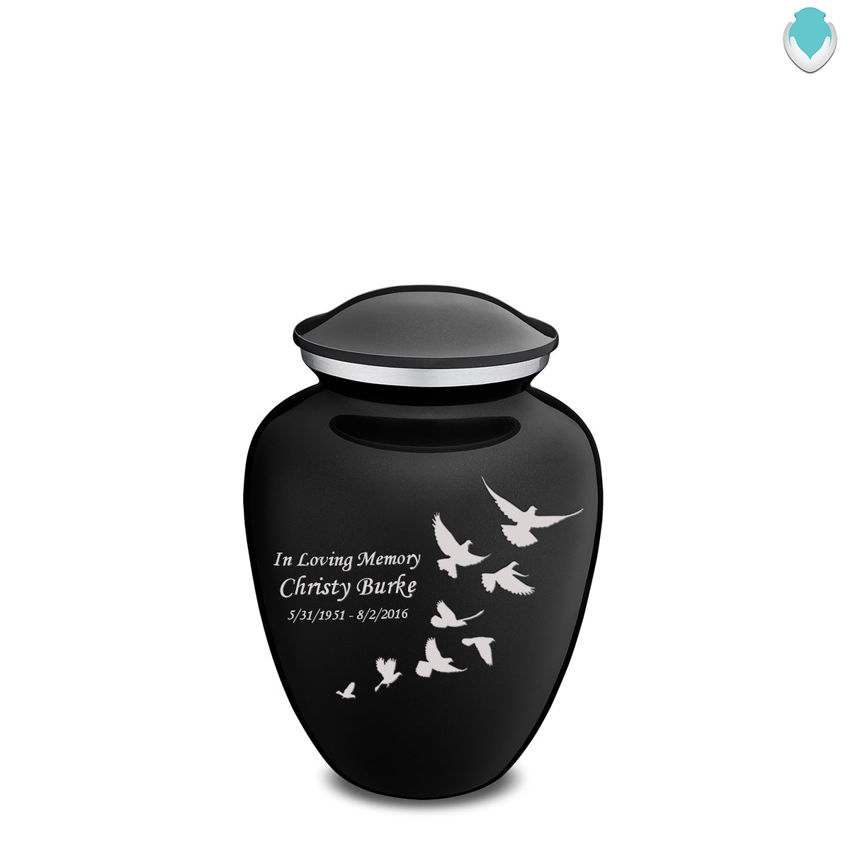 Medium Embrace Black Doves Cremation Urn