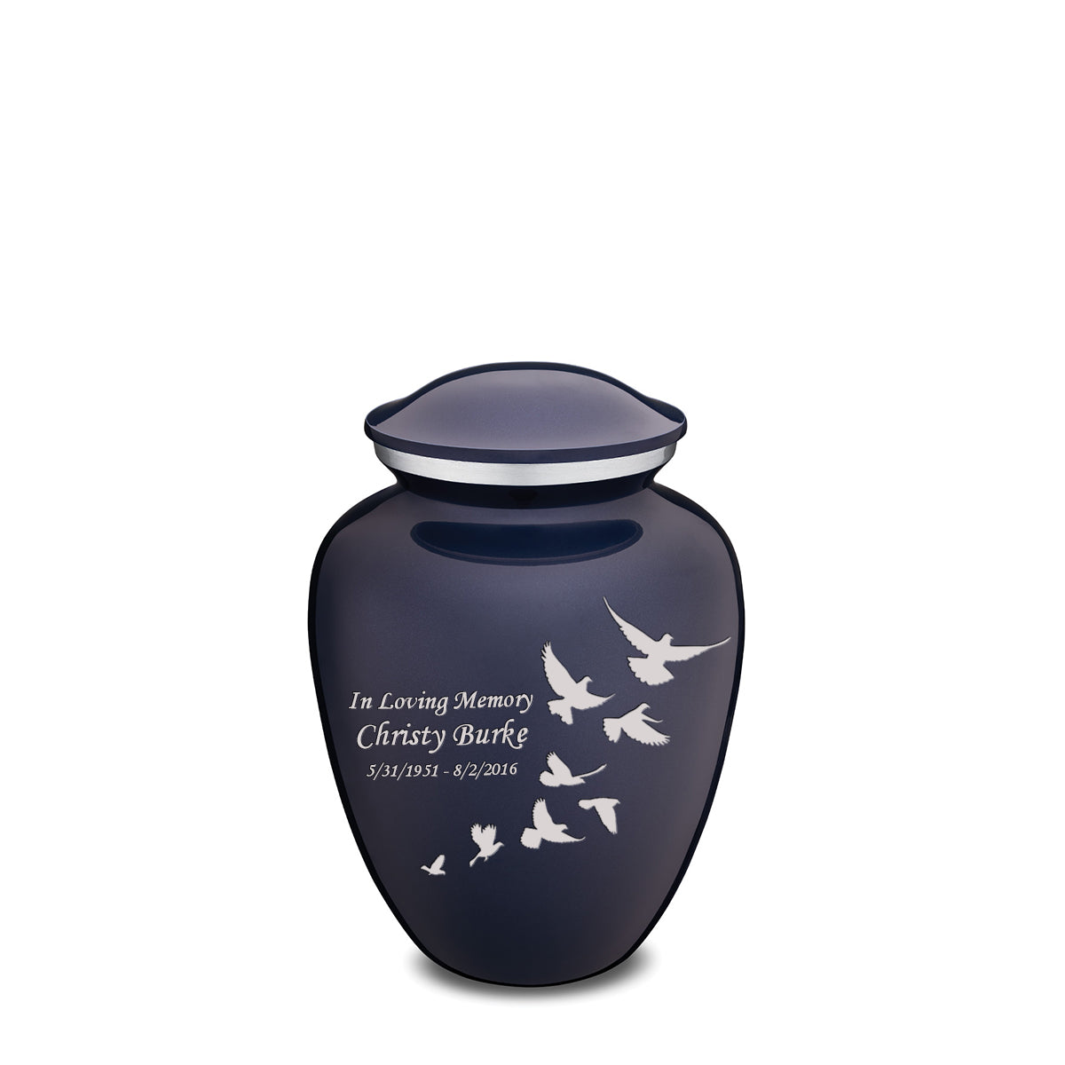 Medium Embrace Cobalt Blue Doves Cremation Urn