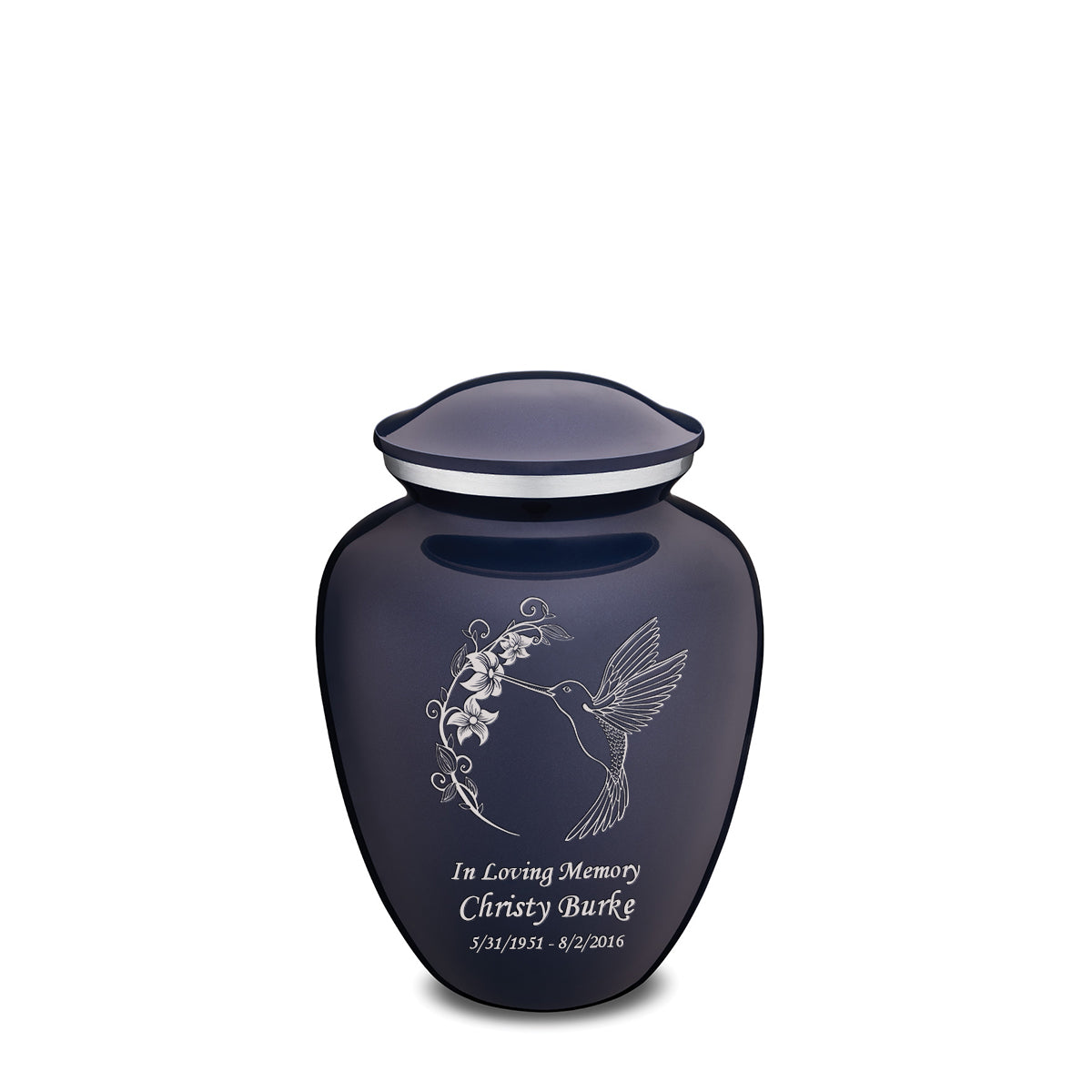 Medium Embrace Cobalt Blue Hummingbird Cremation Urn