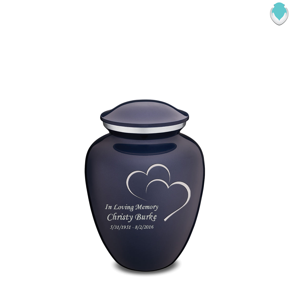 Medium Embrace Cobalt Blue Hearts Cremation Urn