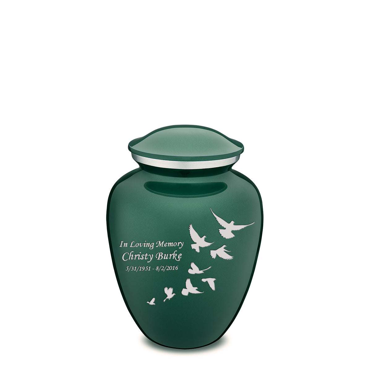 Medium Embrace Green Doves Cremation Urn