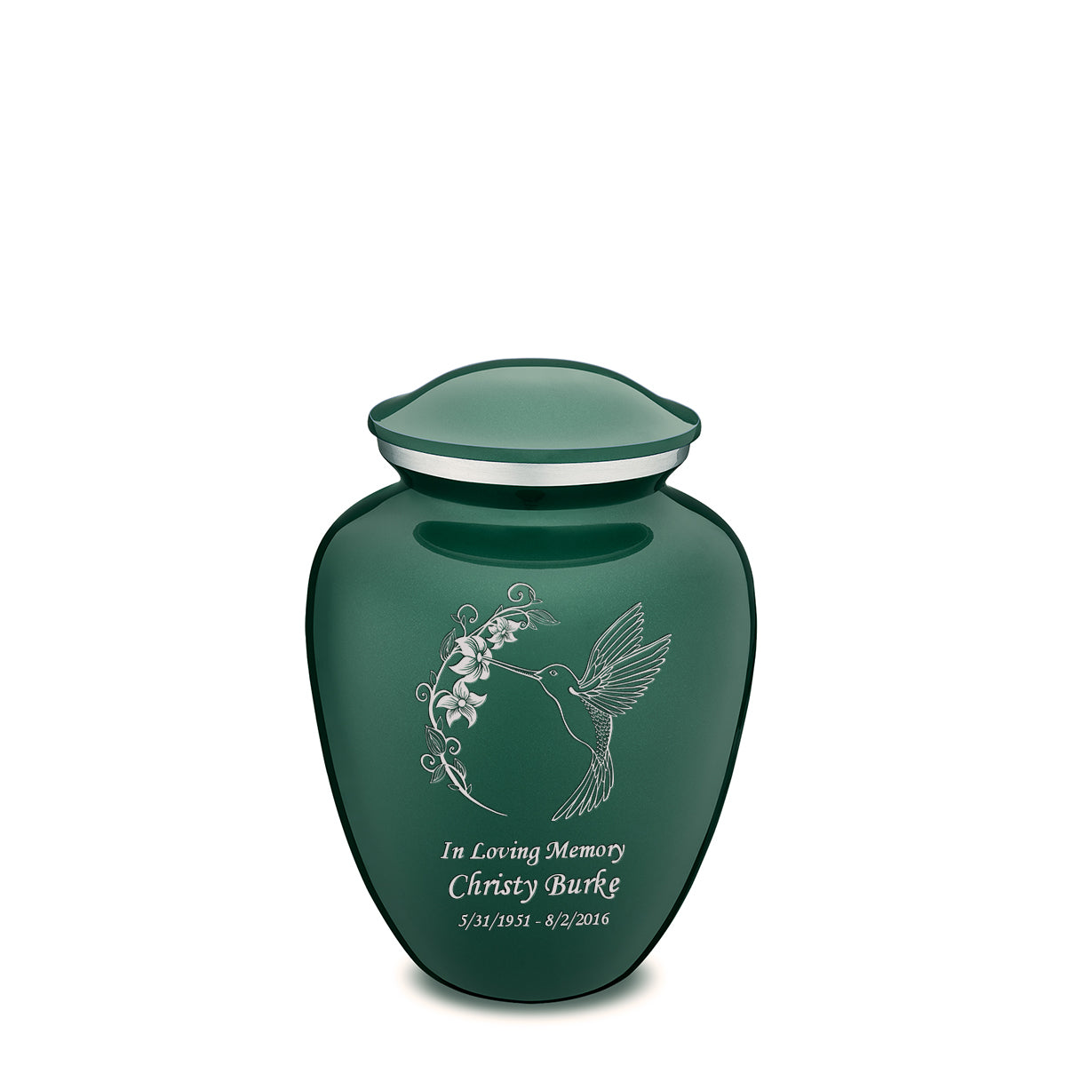 Medium Embrace Green Hummingbird Cremation Urn