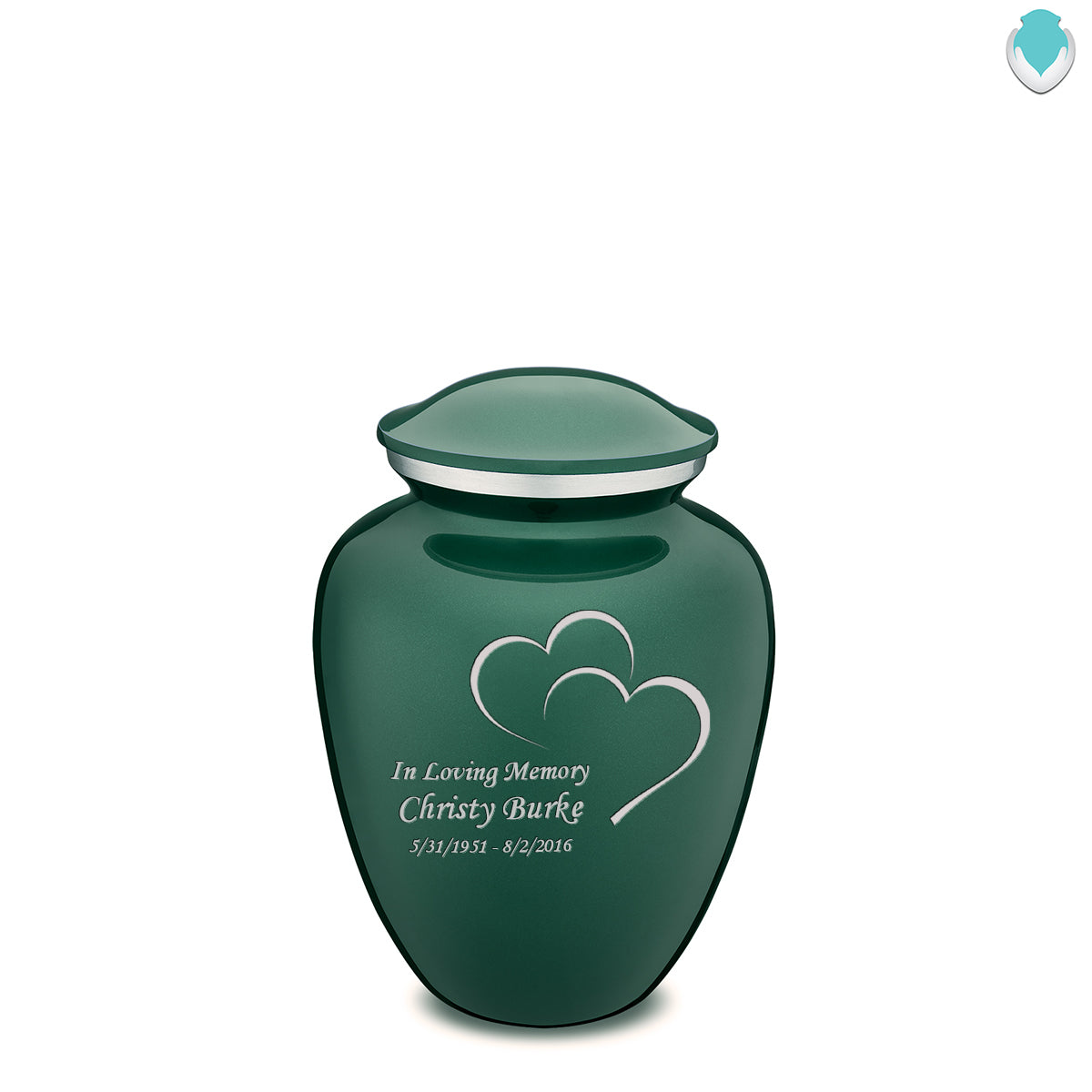 Medium Embrace Green Hearts Cremation Urn