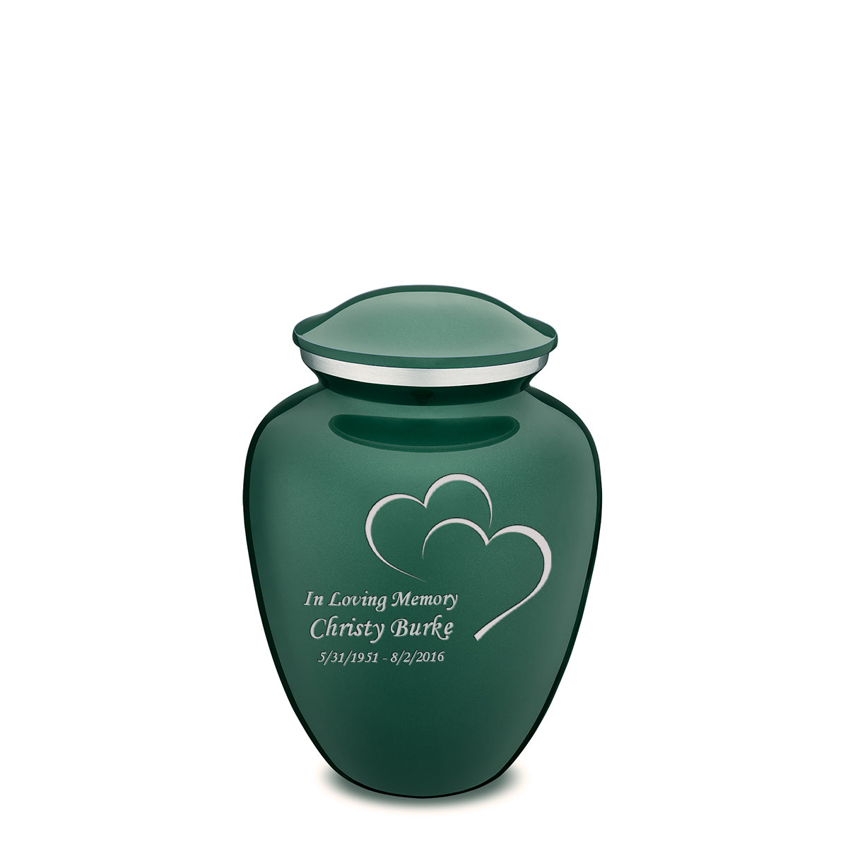 Medium Embrace Green Hearts Cremation Urn