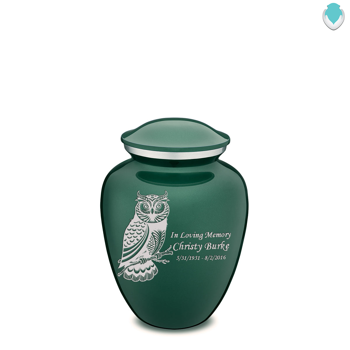 Medium Embrace Green Owl Cremation Urn