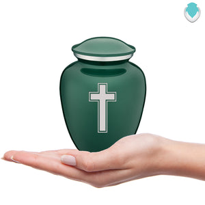Medium Embrace Green Simple Cross Cremation Urn