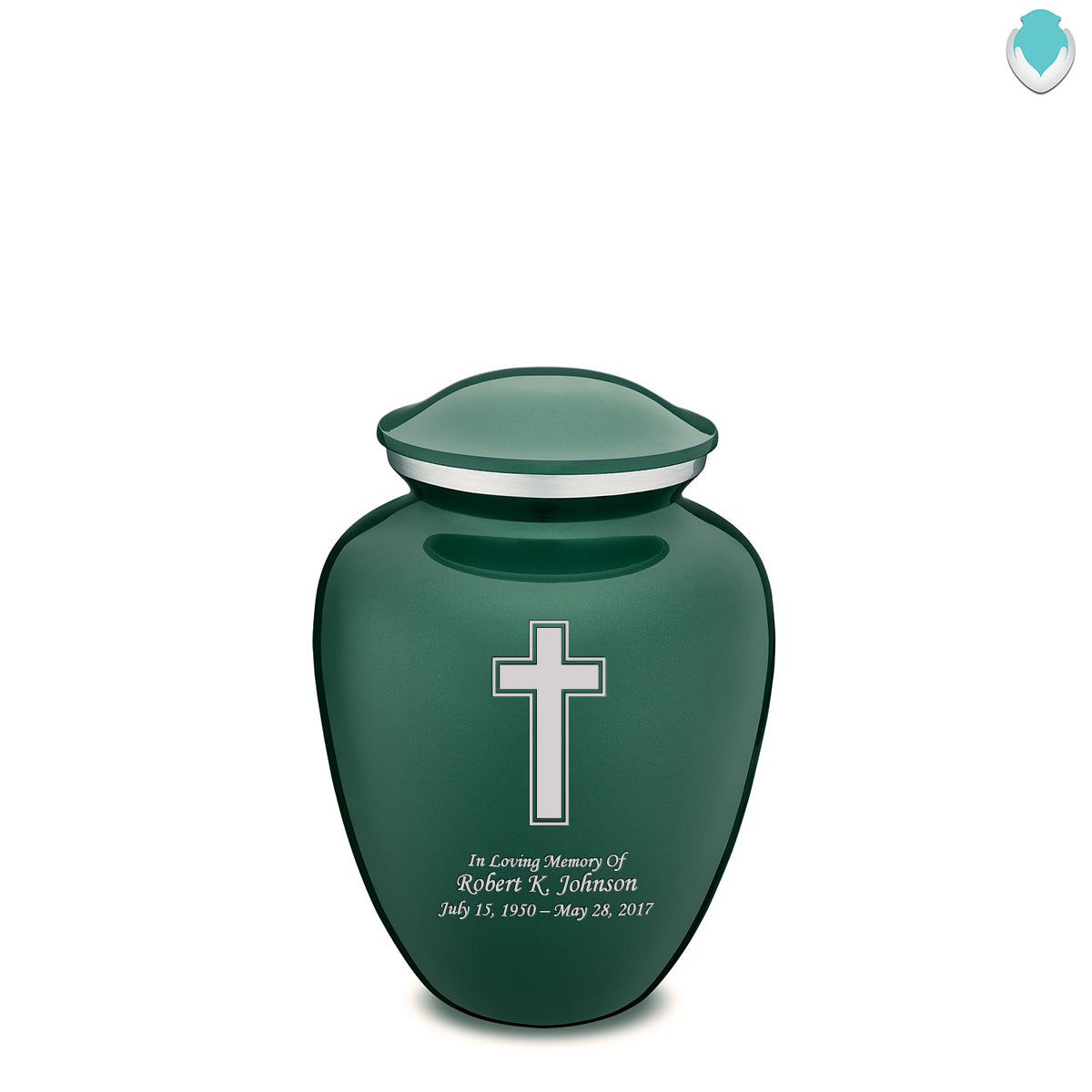 Medium Embrace Green Simple Cross Cremation Urn