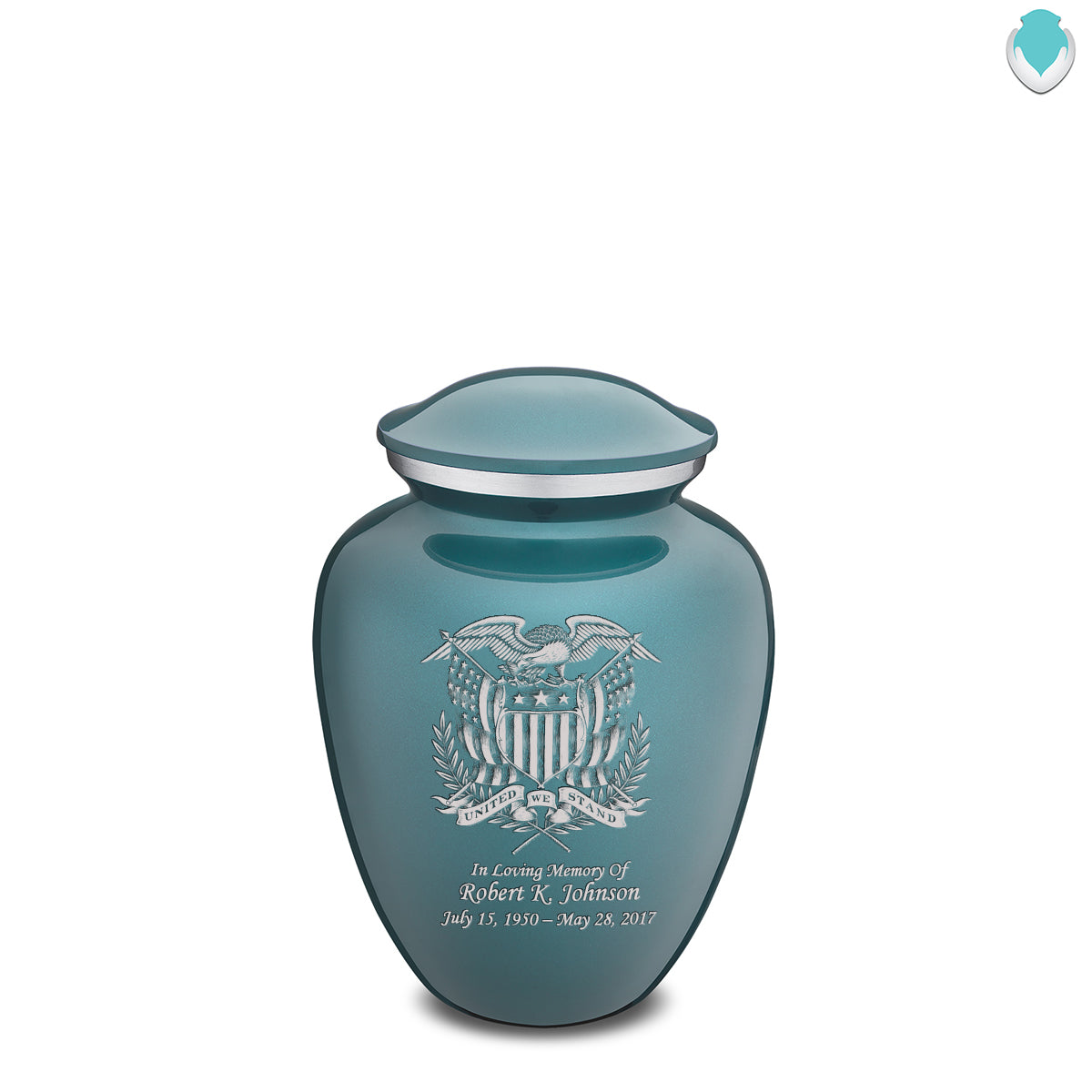 Medium Embrace Teal American Glory Cremation Urn