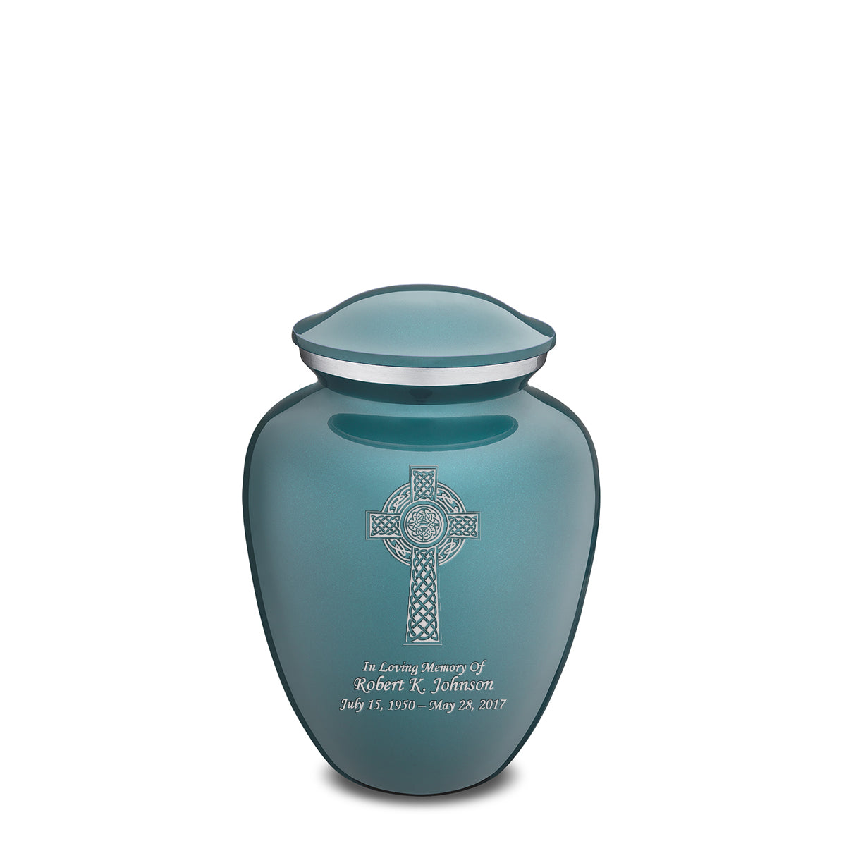 Medium Embrace Teal Celtic Cross Cremation Urn
