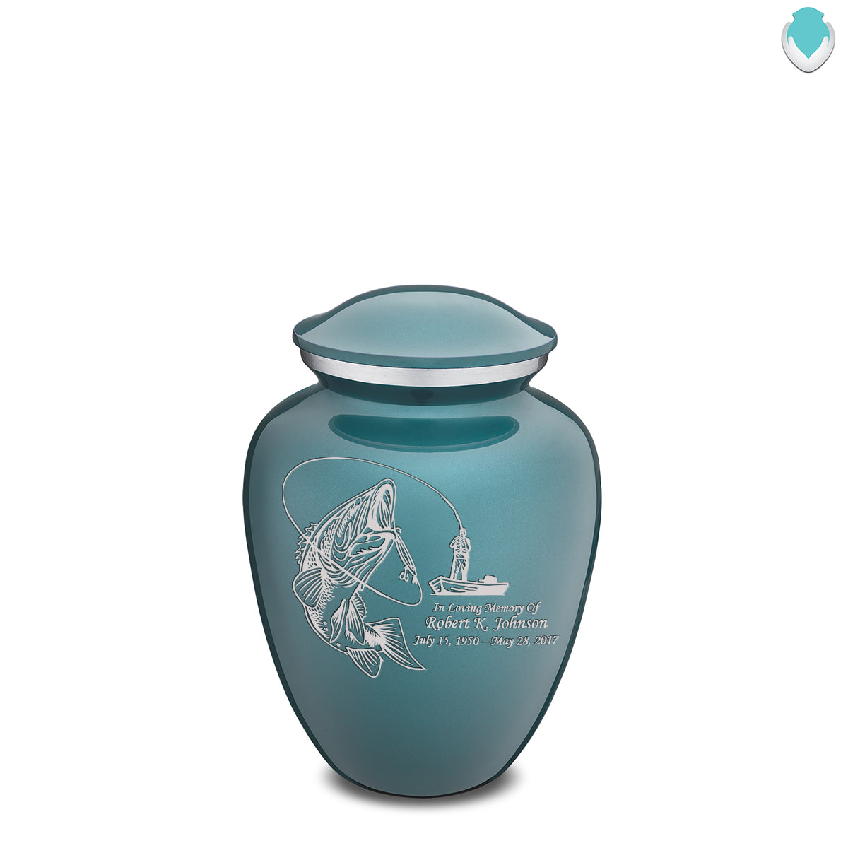 Medium Embrace Teal Fishing Cremation Urn