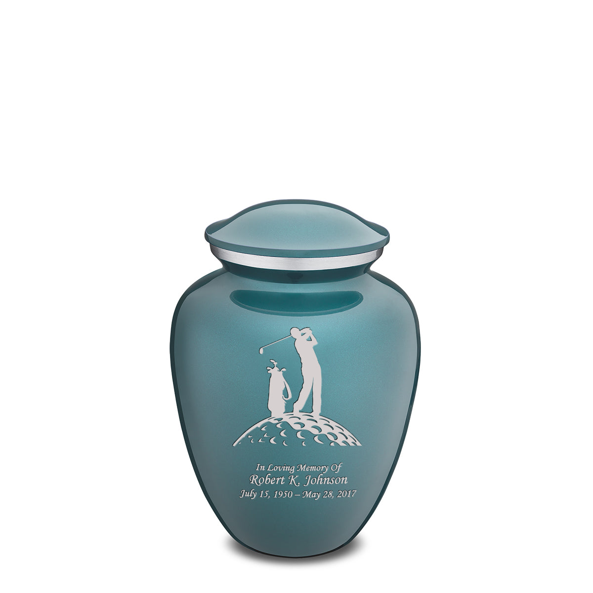 Medium Embrace Teal Golfer Cremation Urn