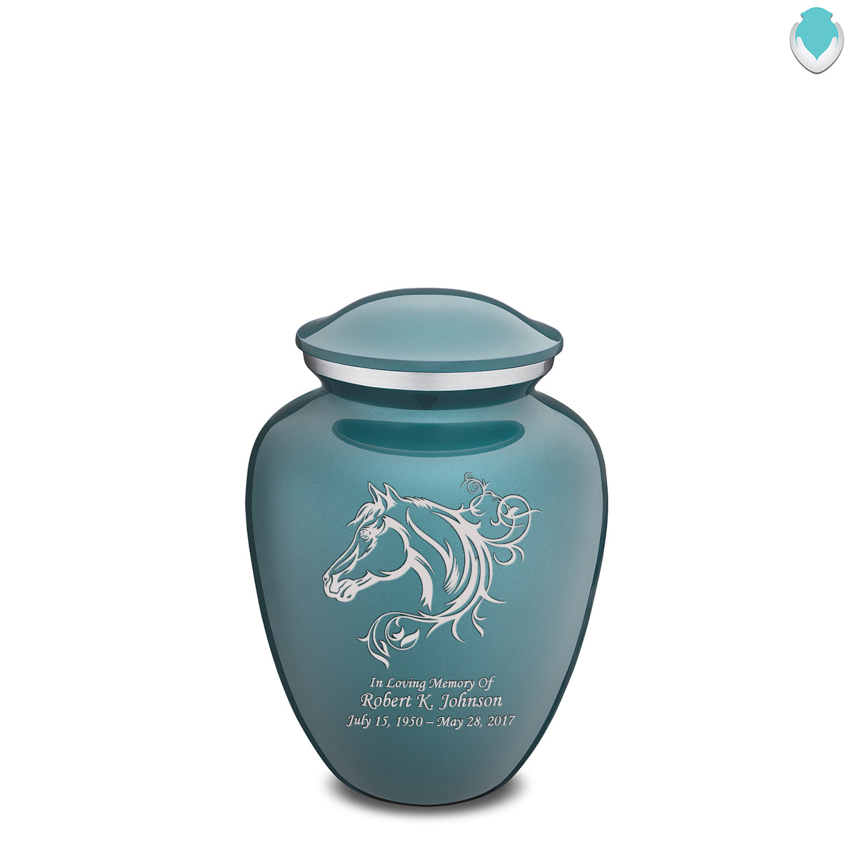 Medium Embrace Teal Horse Cremation Urn