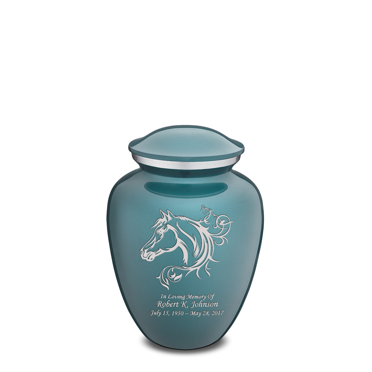 Medium Embrace Teal Horse Cremation Urn