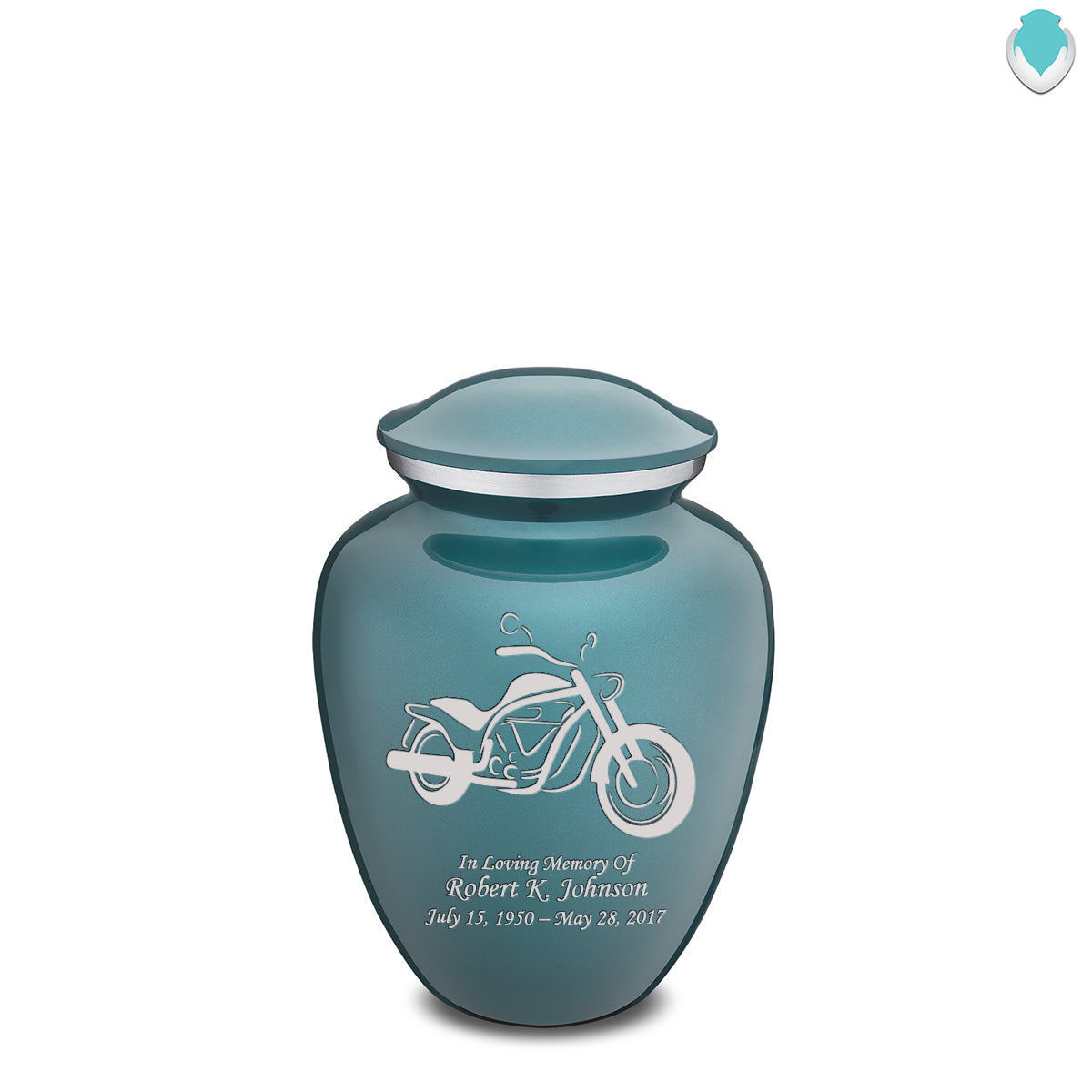 Medium Embrace Teal Motorcycle Cremation Urn