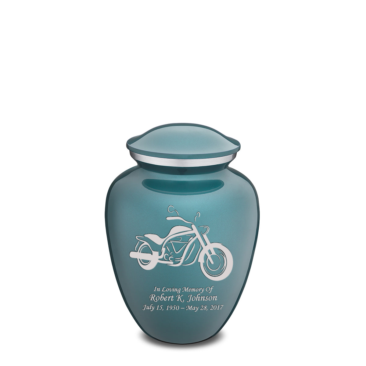 Medium Embrace Teal Motorcycle Cremation Urn