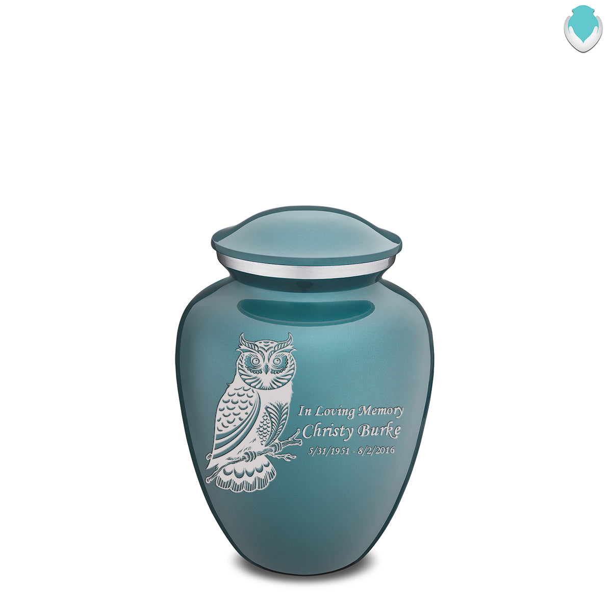 Medium Embrace Teal Owl Cremation Urn