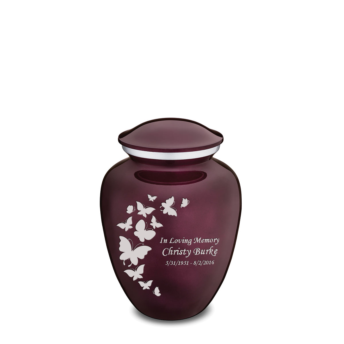 Medium Embrace Cherry Purple Butterfly Cremation Urn