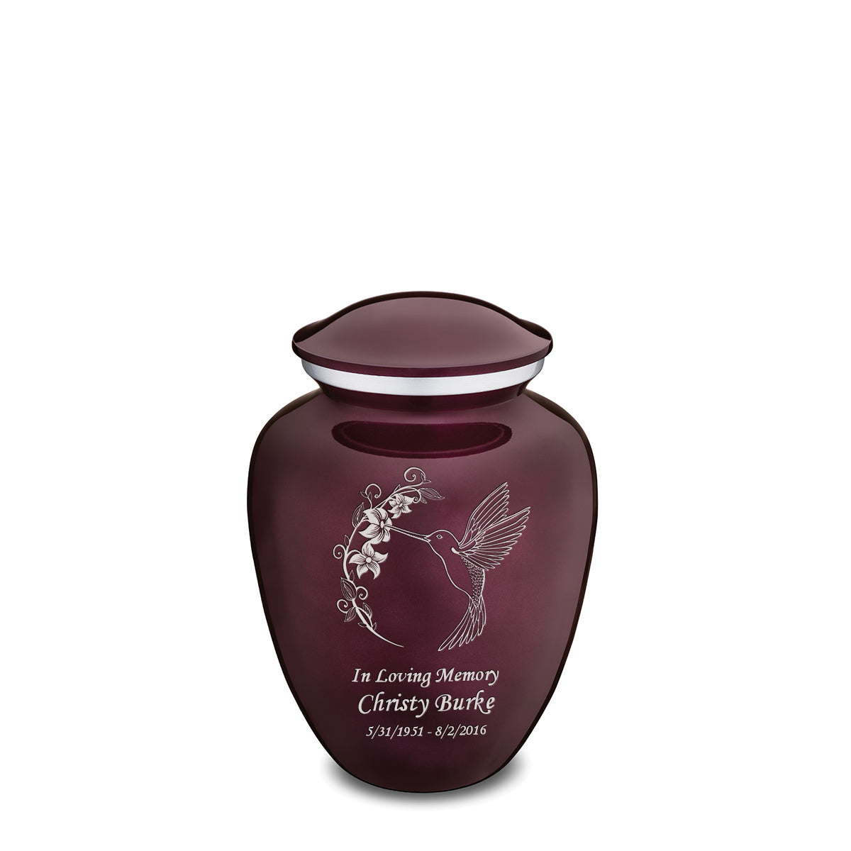 Medium Embrace Cherry Purple Hummingbird Cremation Urn