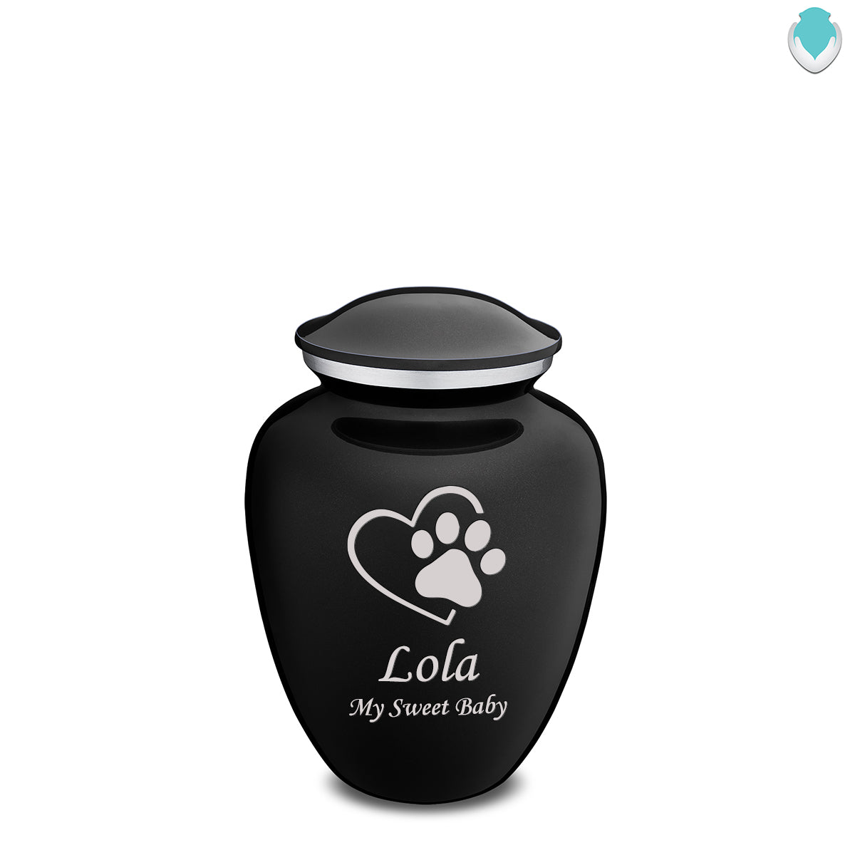 Medium Embrace Black Single Paw Heart Pet Cremation Urn