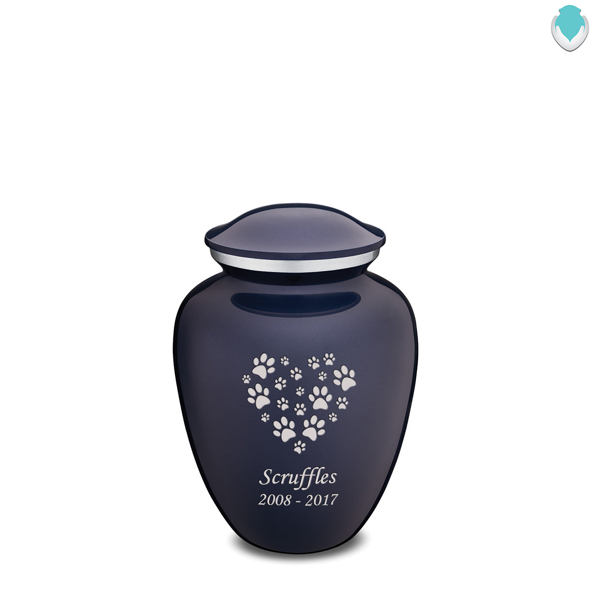 Medium Embrace Cobalt Blue Heart Paws Pet Cremation Urn