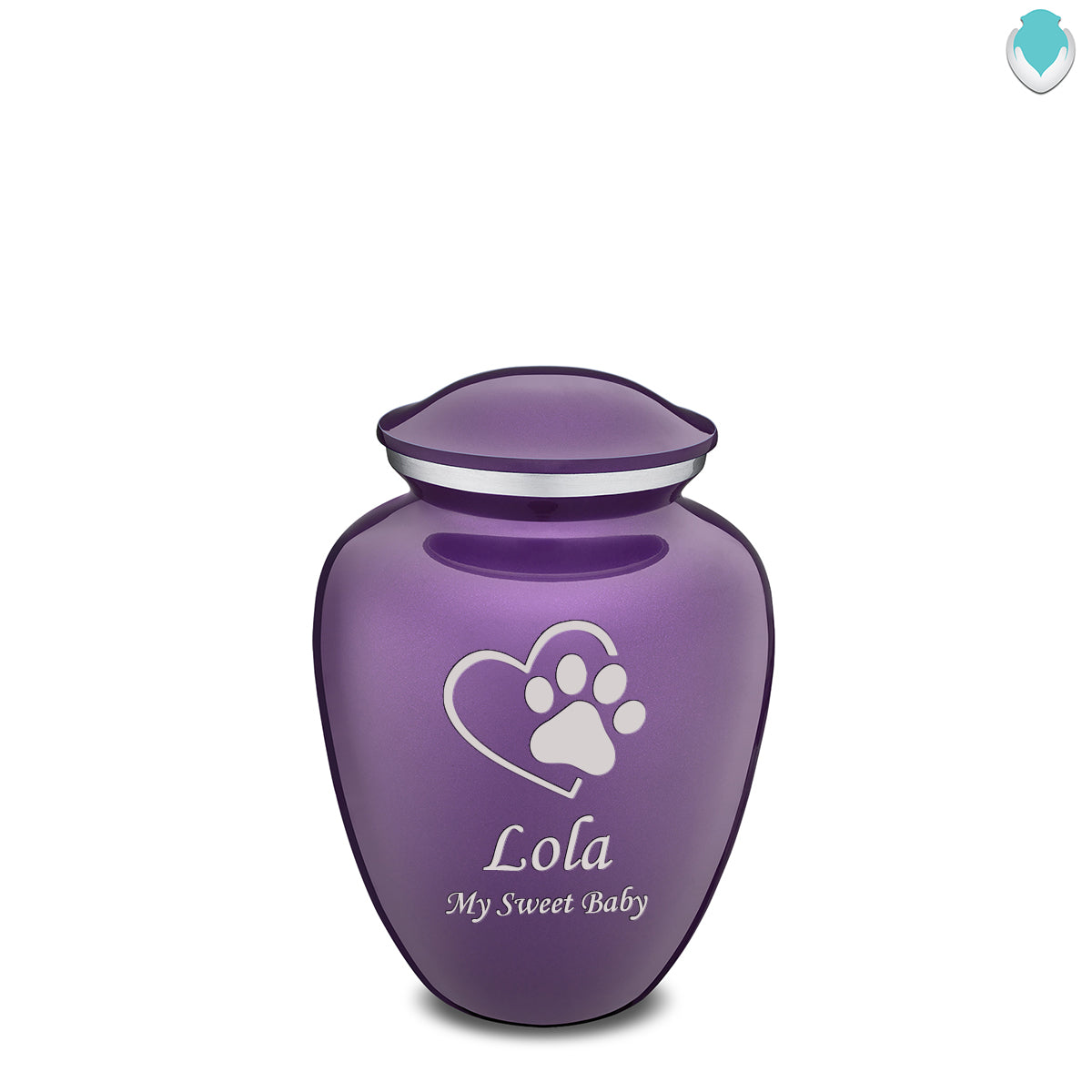 Medium Embrace Purple Single Paw Heart Pet Cremation Urn