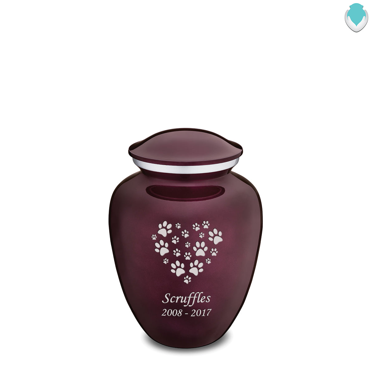 Medium Embrace Cherry Purple Heart Paws Pet Cremation Urn