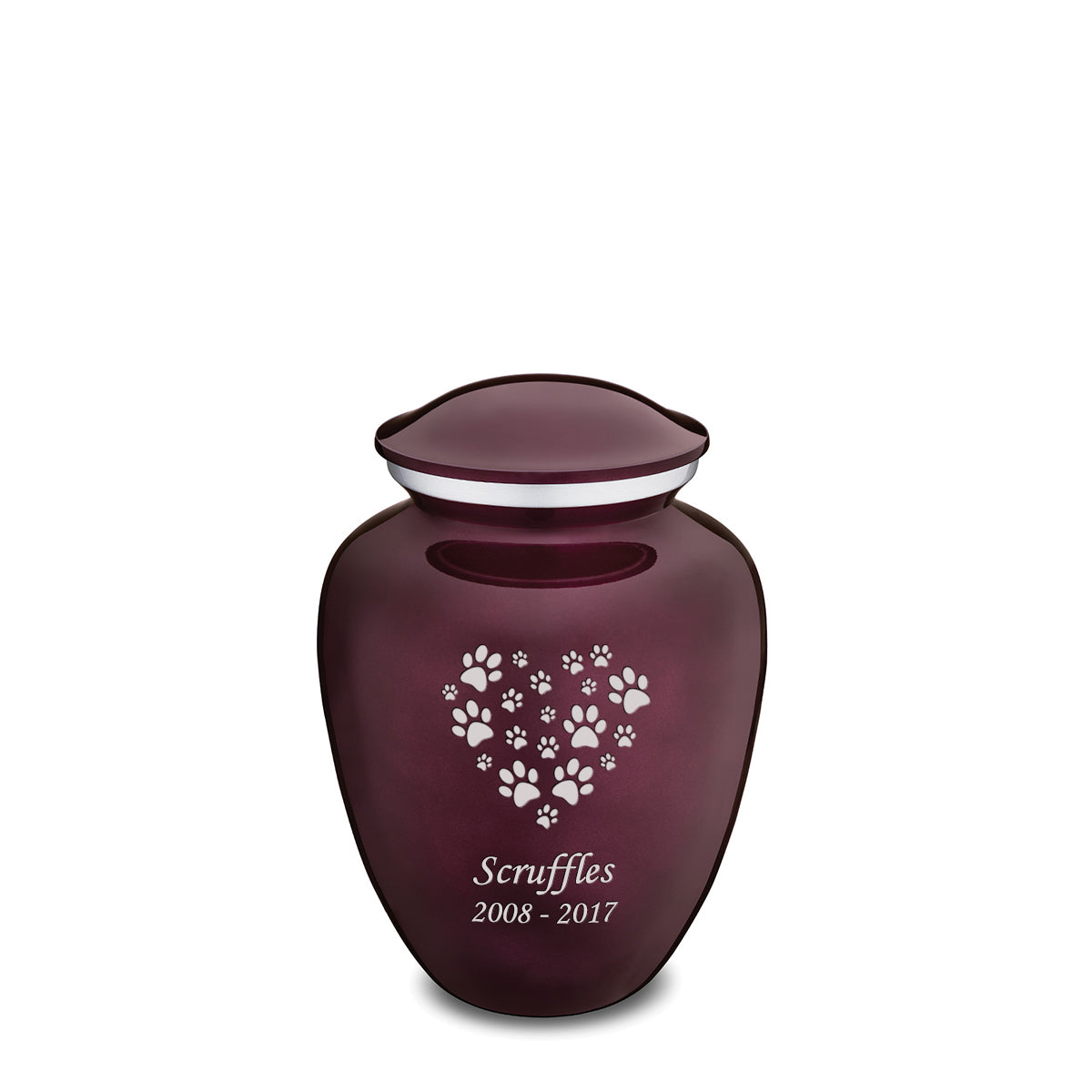 Medium Embrace Cherry Purple Heart Paws Pet Cremation Urn