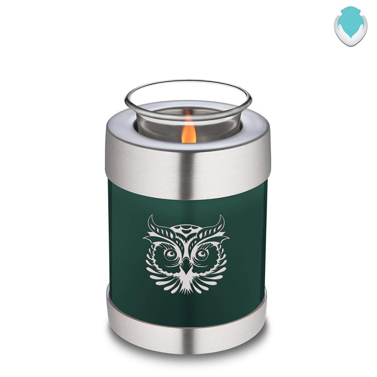 Candle Holder Embrace Green Owl Cremation Urn