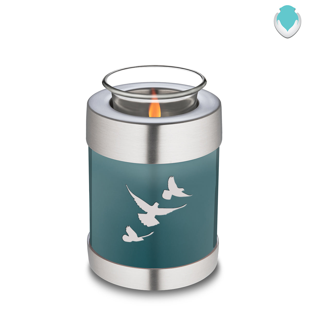 Candle Holder Embrace Teal Doves Cremation Urn