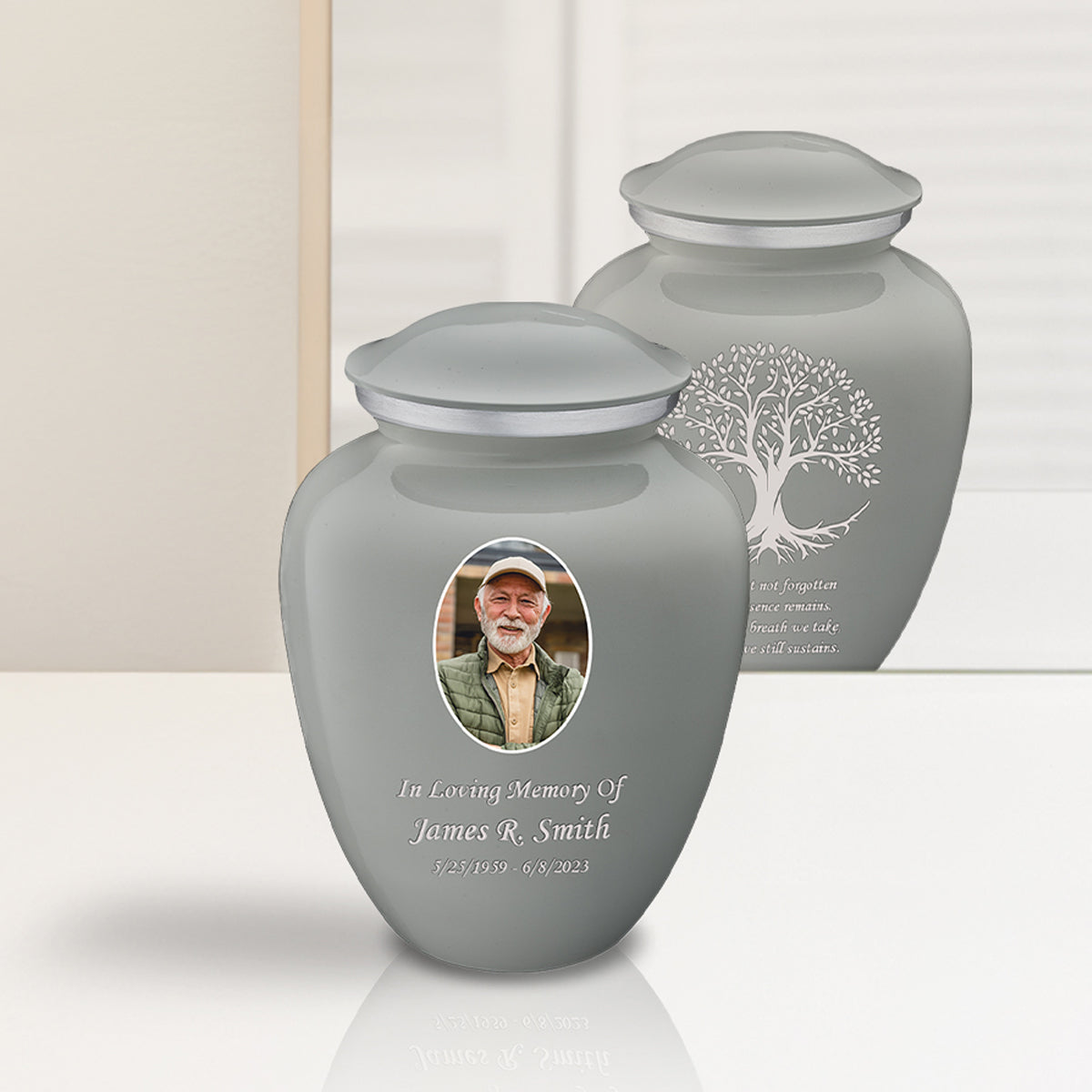 Medium Embrace Slate Grey Portrait with Tree of Life Cremation Urn