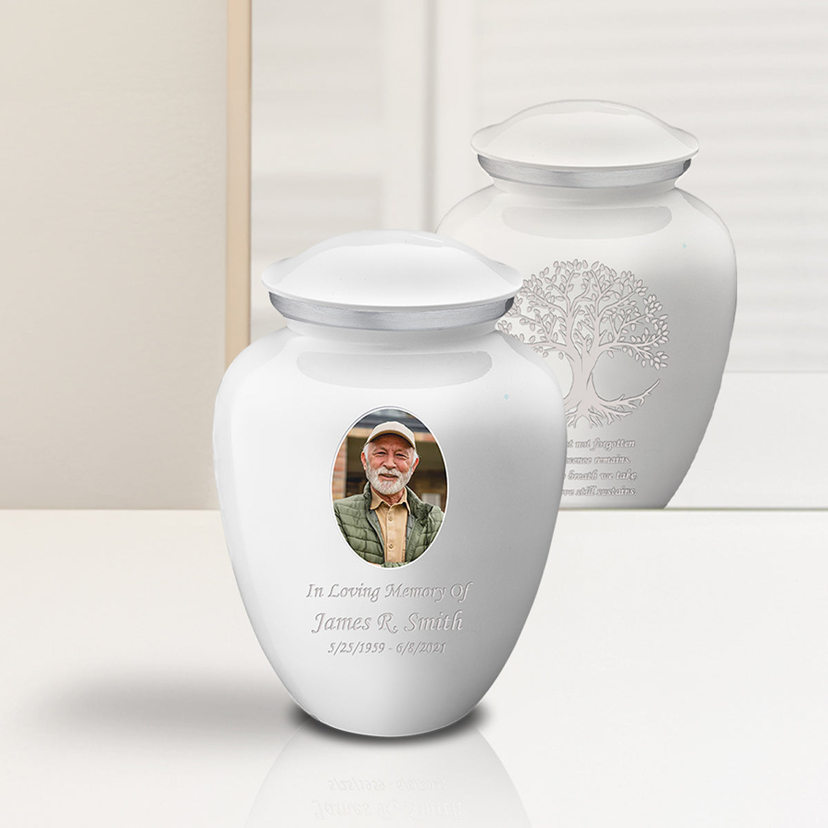 Medium Embrace White Portrait with Tree of Life Cremation Urn
