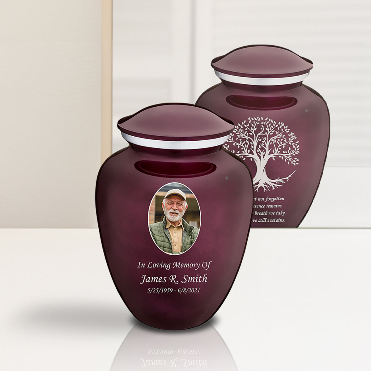Medium Embrace Cherry Purple Portrait with Tree of Life Cremation Urn