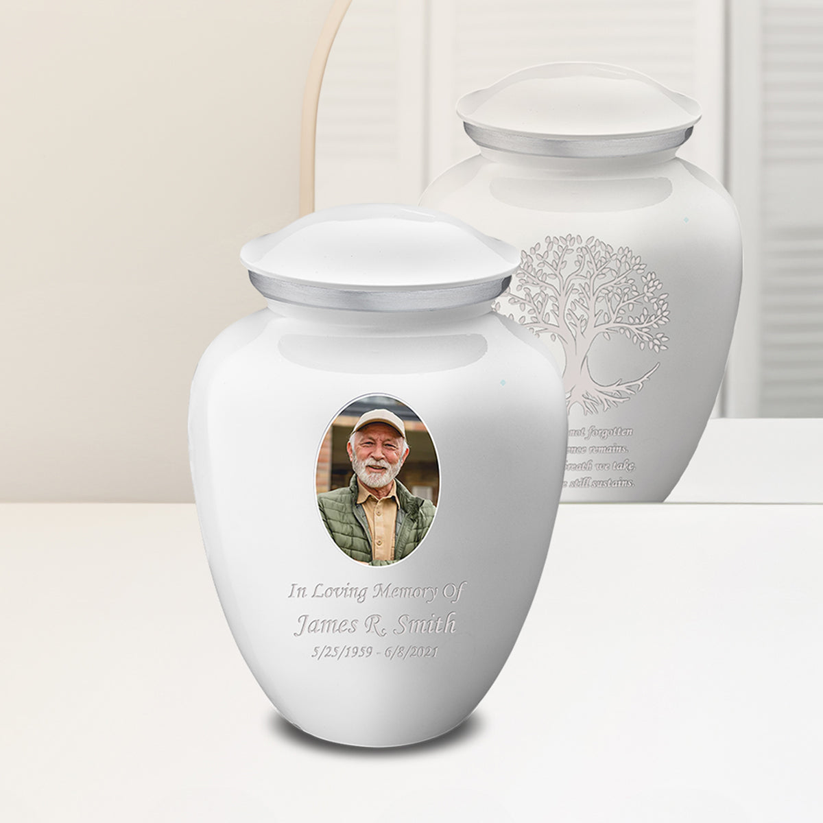 Adult Embrace White Portrait with Tree of Life Cremation Urn