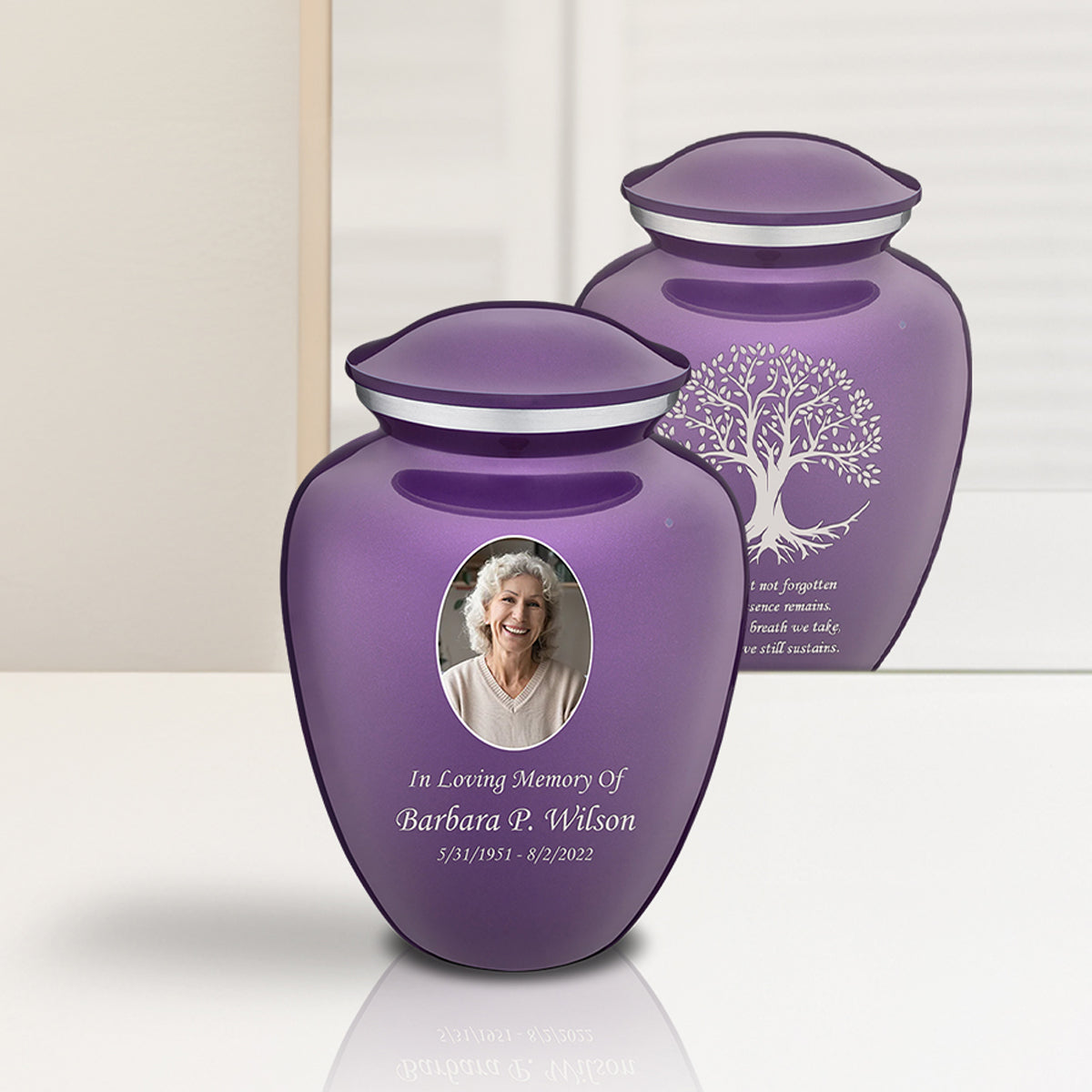 Medium Embrace Purple Portrait with Tree of Life Cremation Urn