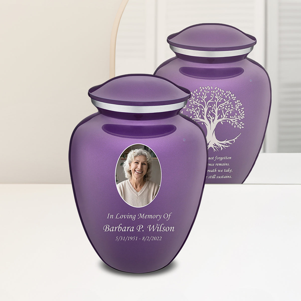 Adult Embrace Purple Portrait with Tree of Life Cremation Urn
