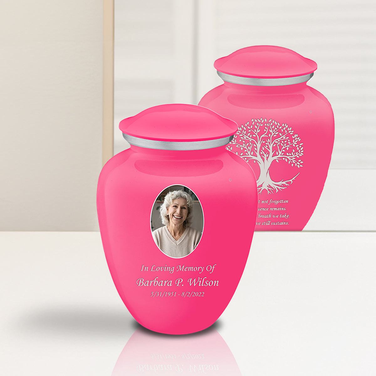 Medium Embrace Bright Pink Portrait with Tree of Life Cremation Urn