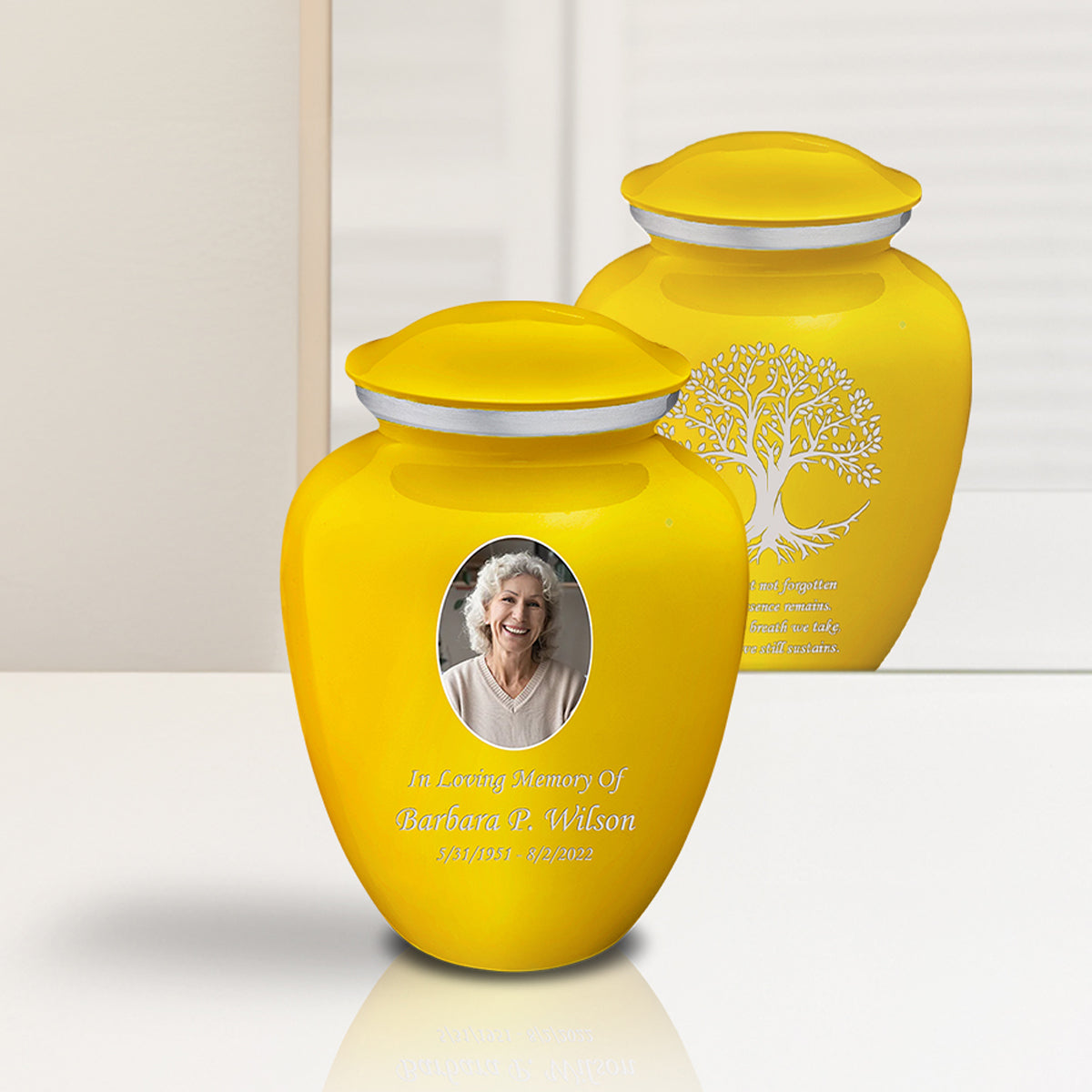 Medium Embrace Yellow Portrait with Tree of Life Cremation Urn