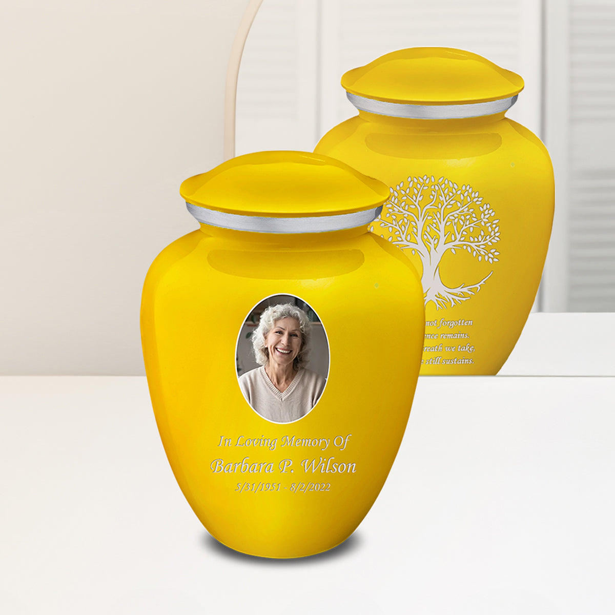 Adult Embrace Yellow Portrait with Tree of Life Cremation Urn