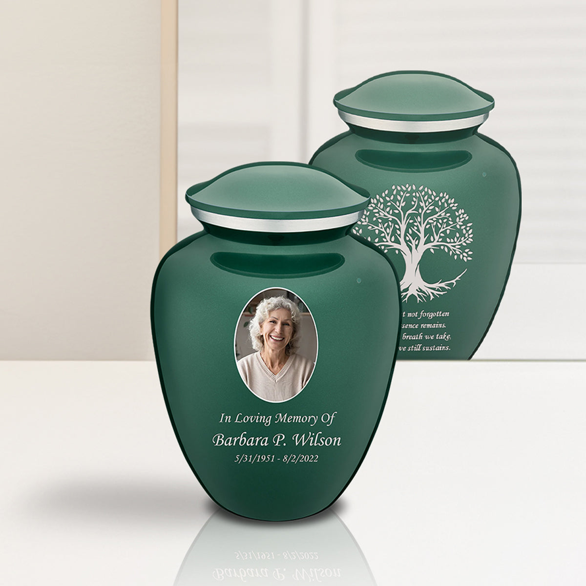 Medium Embrace Green Portrait with Tree of Life Cremation Urn
