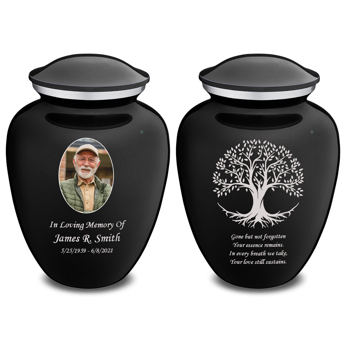 Adult Embrace Black Portrait with Tree of Life Cremation Urn