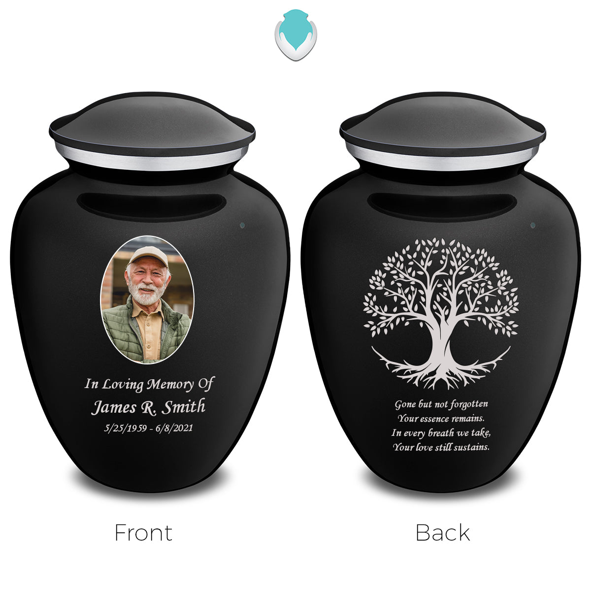 Medium Embrace Black Portrait with Tree of Life Cremation Urn