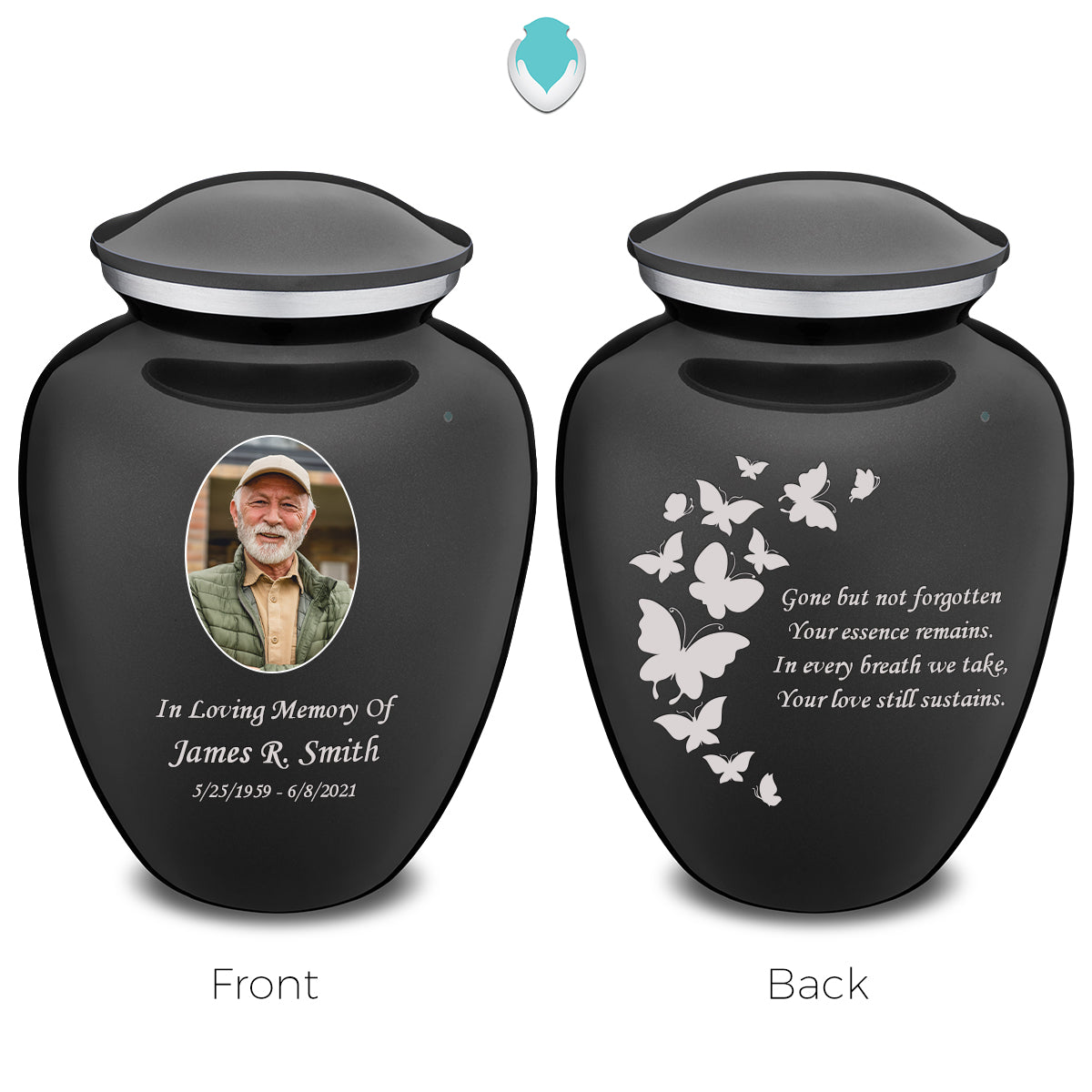 Adult Embrace Charcoal Portrait with Butterflies Cremation Urn