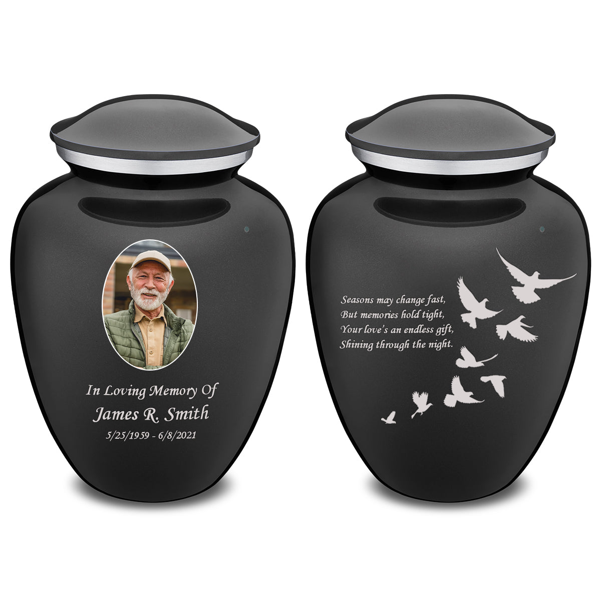 Adult Embrace Charcoal Portrait with Doves Cremation Urn