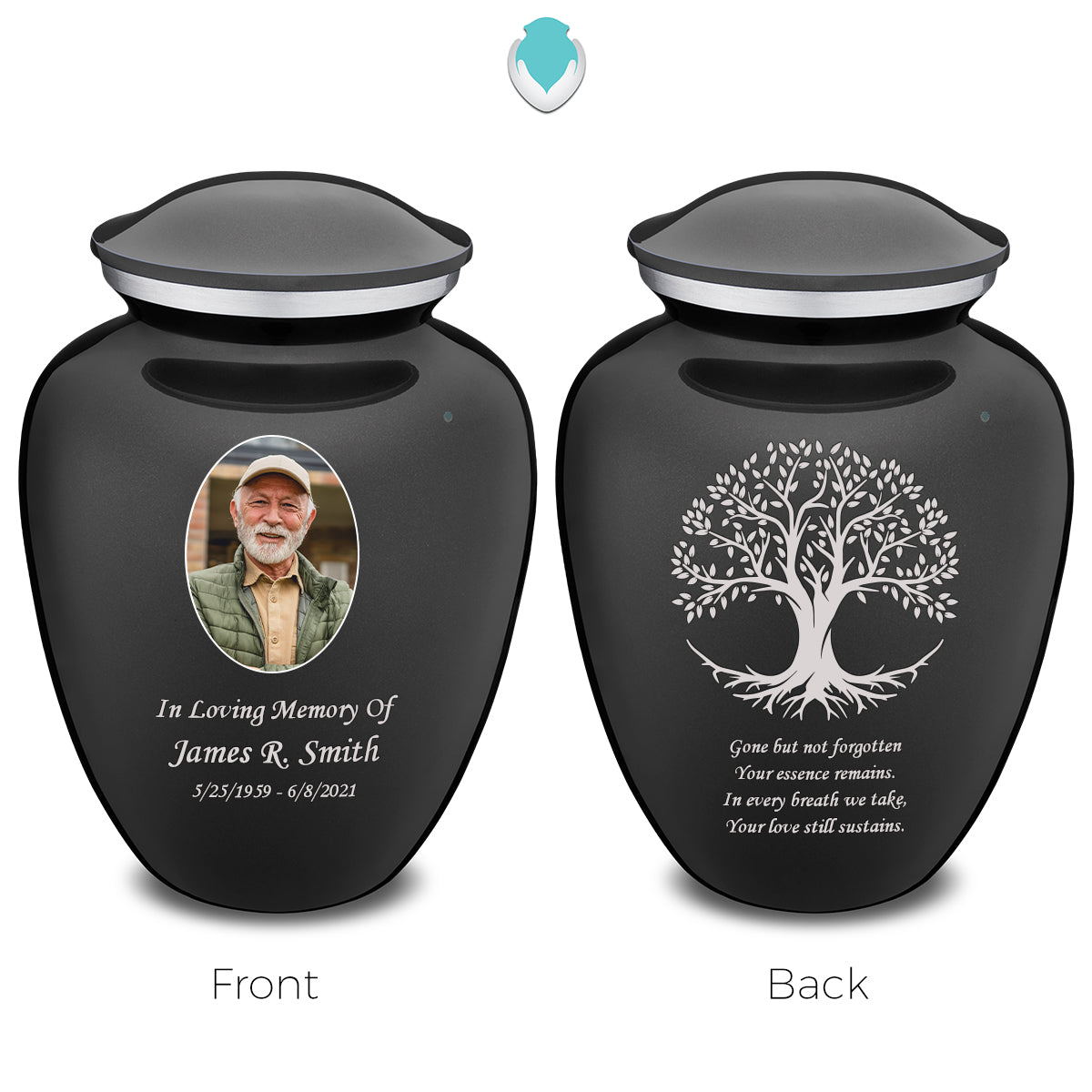 Medium Embrace Charcoal Portrait with Tree of Life Cremation Urn