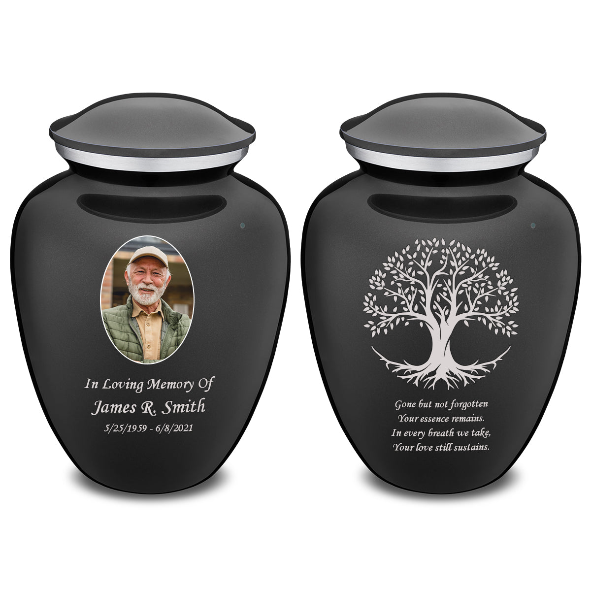Medium Embrace Charcoal Portrait with Tree of Life Cremation Urn