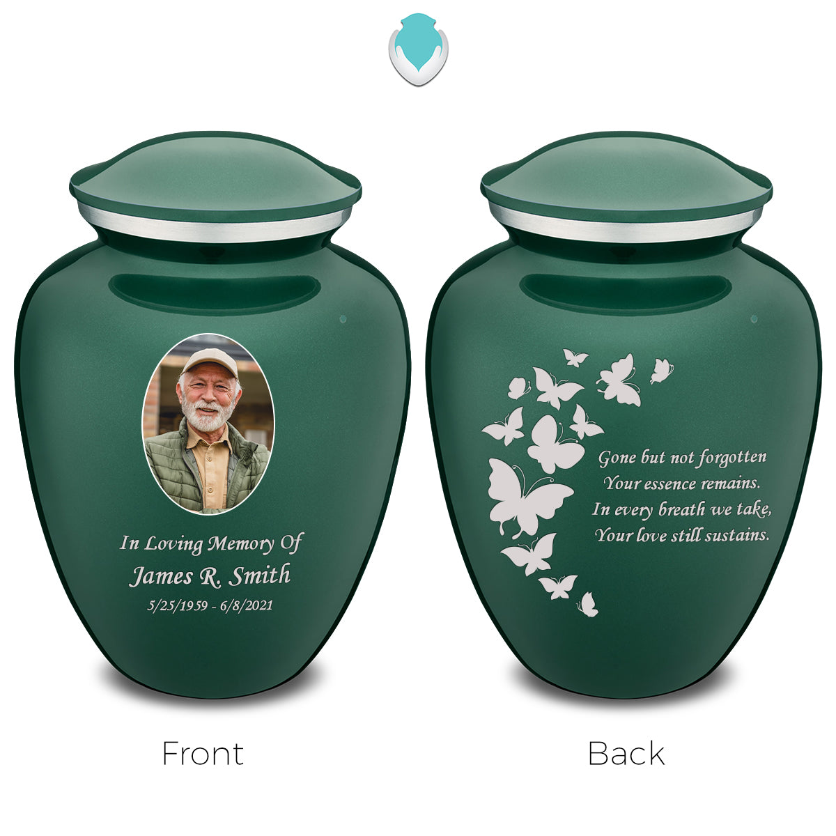 Adult Embrace Green Portrait with Butterflies Cremation Urn