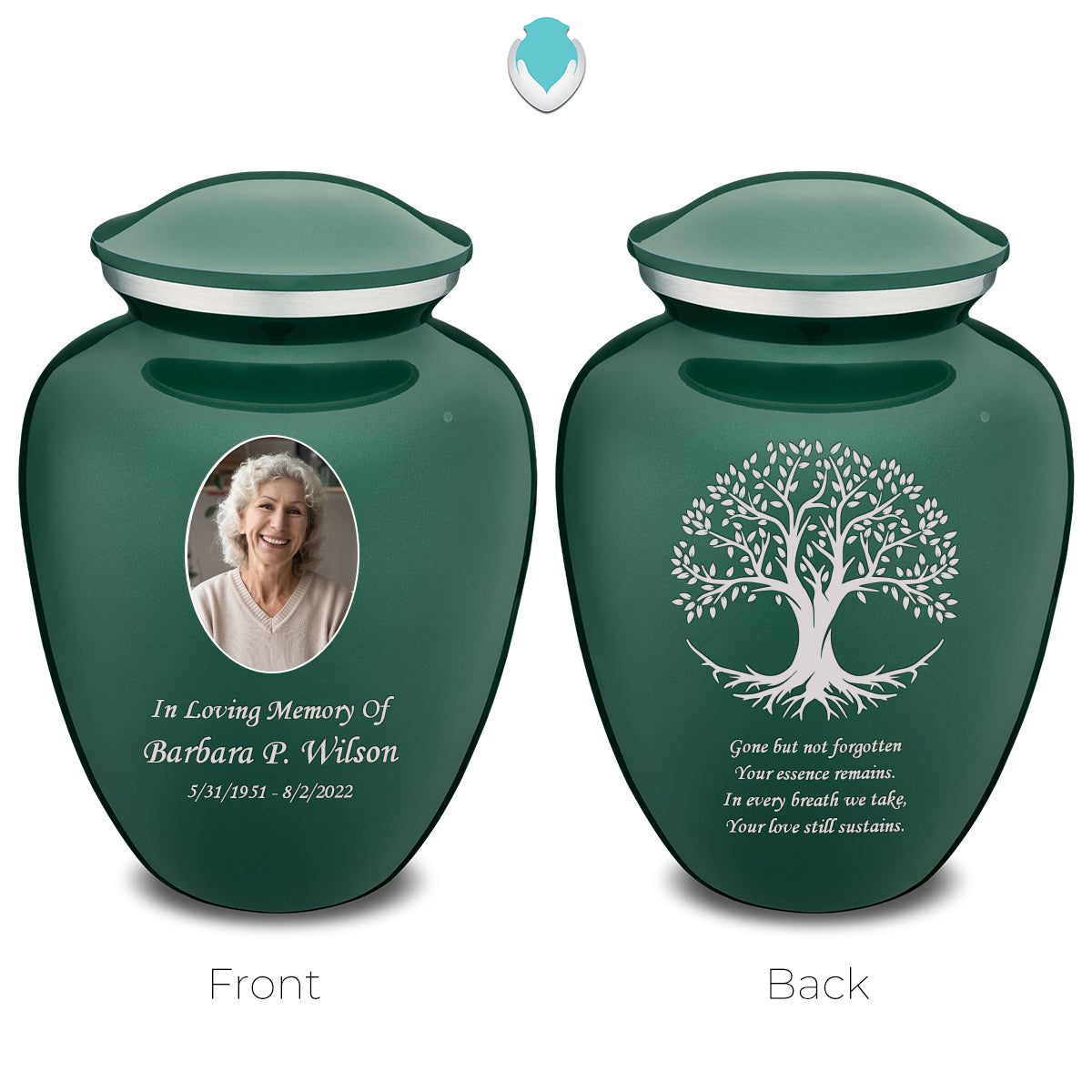 Medium Embrace Green Portrait with Tree of Life Cremation Urn