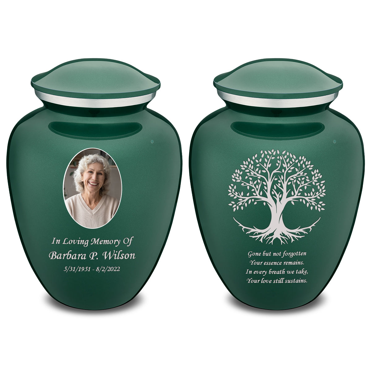 Adult Embrace Green Portrait with Tree of Life Cremation Urn