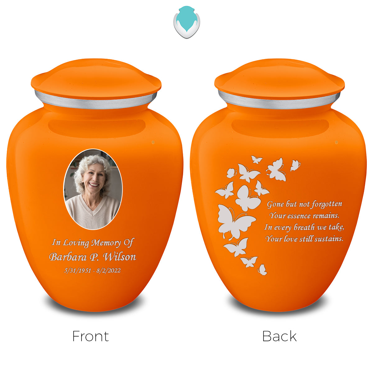 Adult Embrace Burnt Orange Portrait with Butterflies Cremation Urn